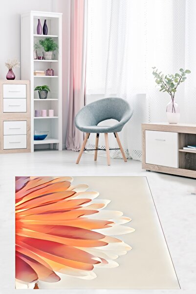 Pelangi Çiçek Temalı Yıkanabilir Kaymaz Taban Leke Tutmaz Salon Halısı
