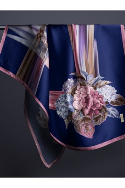 hijabchi Μεγάλο μεταξένιο κασκόλ Sura Rayon - Navy Blue - Dusty Rose - 120 X 120 cm