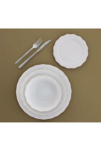 Porland Frılly Altın Yaldız 6 Kişilik 24 Parça Porselen Yemek Takımı