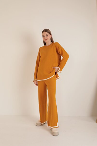 modabirsen Slit Detailed Knitwear 2 Piece Set Orange