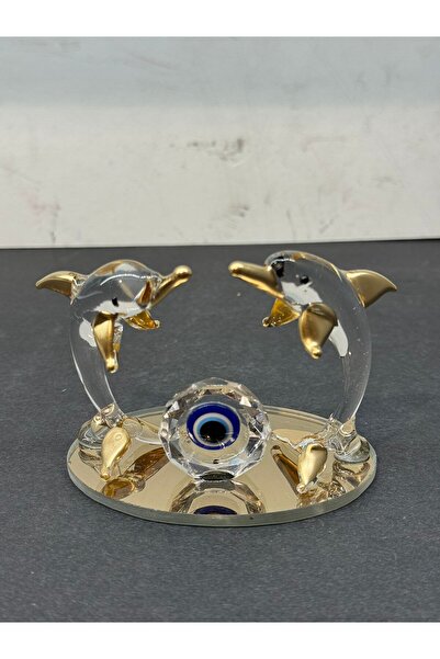 Decorative Crystal Glass Double Evil Eye Beaded Dolphin Gold