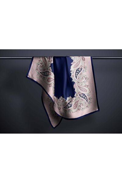 hijabchi Μεγάλο μεταξένιο κασκόλ Sura Rayon - Navy Blue - Πούδρα - 120 X 120 cm