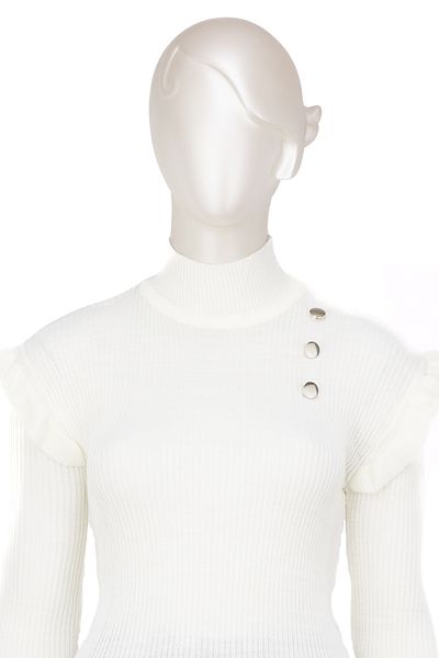 Oppland Women's Winter Sleeves Stylish Button Detailed Half Collar Fitted Lycra Knitted Knitwear Badi Sweater