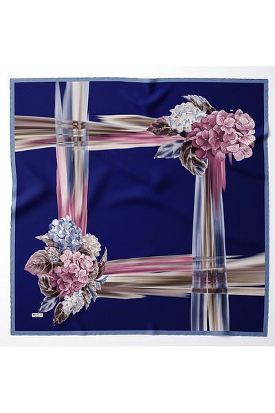 hijabchi Μεγάλο μεταξένιο κασκόλ Sura Rayon - Navy Blue - Πούδρα - 120 X 120 cm