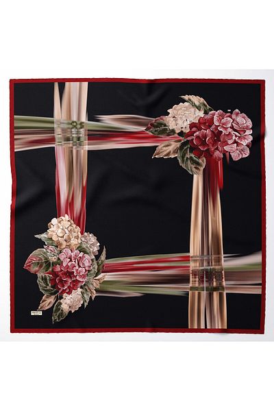 hijabchi Μεγάλο μεταξένιο κασκόλ Sura Rayon I Rose Series - Μαύρο - 120 X 120 cm