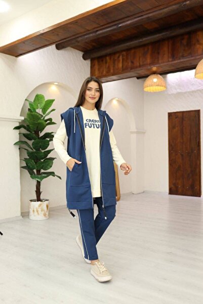 ALLMİRA FASHION طقم بدلة رياضية ثلاثية بخيطين مع سترة زرقاء
