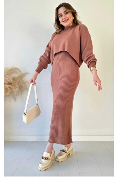 zefusestore طقم فستان محبوك من قطعتين