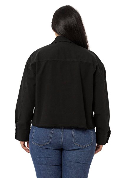 DISENTIS MODEST Μαύρο μπουφάν μεγάλου μεγέθους με τσέπες με πτερύγια και φούστα με βρώμικη ραφή