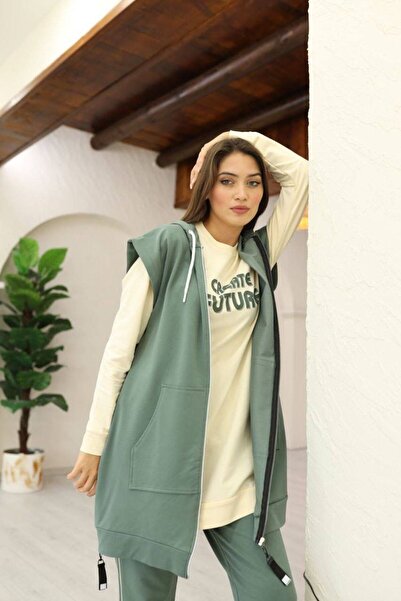 ALLMİRA FASHION Mint Green Vest Two Thread Triple Tracksuit Set