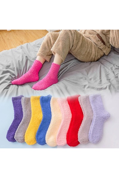 çorapmanya 6 Çift Kadın Çok Renkli Kışlık Yün Uyku Çorabı