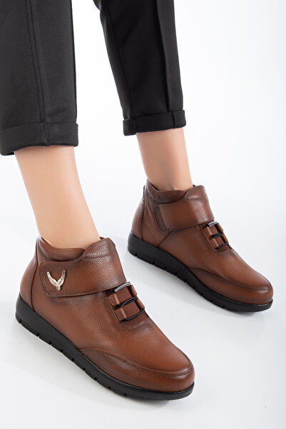 aka prestij ayakkabı comfort Hakiki Deri Cırtlı Kahverengi Kadın Bot