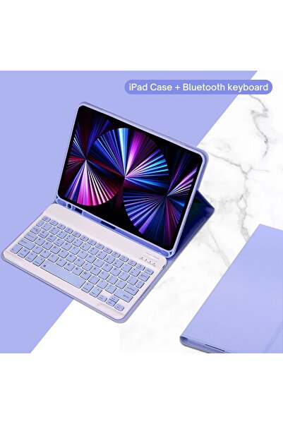 TEKNETSTORE Ipad 8. ve 9. Nesil 2020 /2021 10.2 Inç Tablet Uyumlu Bluetooth Klavyeli Kılıf (Türkçe Klavye)