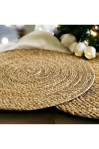 Akkoyunlu home 6-Piece Placemat Wicker Knitted Plate Round Bamboo Quality Large 37 Cm