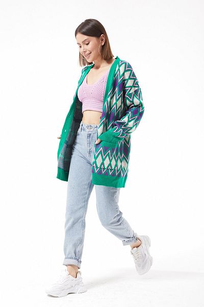 The Grey KNITWEAR COMFORTABLE MOLD SHAPE PATTERNED CARDIGAN