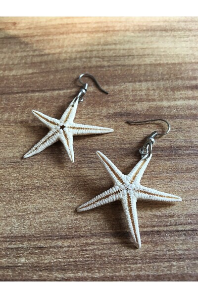 özde dekor Gerçek Deniz Yıldızı Küpe - Klasik (GÜMÜŞ RENK METAL)