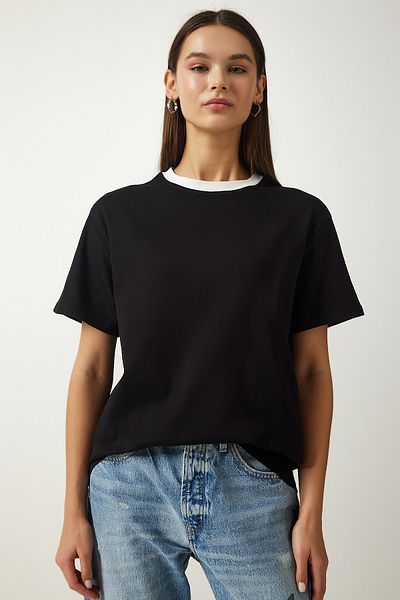 Happiness İstanbul Women's Black Crew Neck Knitted T-Shirt OW00016
