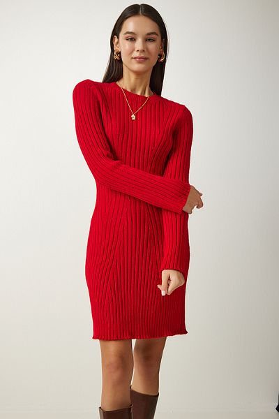 Happiness İstanbul Women's Red Corded A-Line Knitwear Dress MT00146