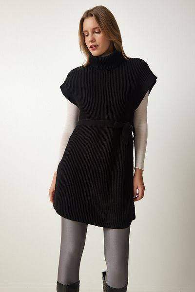 Happiness İstanbul Damski sweter z dzianiny w kolorze czarnym z golfem CI00099