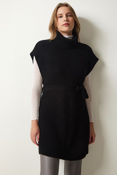 Happiness İstanbul Damski sweter z dzianiny w kolorze czarnym z golfem CI00099