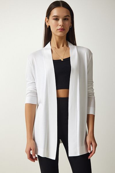 Happiness İstanbul Ecrufarbener Oversize-Strickjacken-Cardigan für Damen UB00222