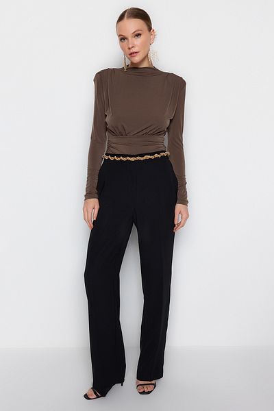 Trendyol Collection Плетено тяло с кафяво драпирано копче Tpraw23Bd00048