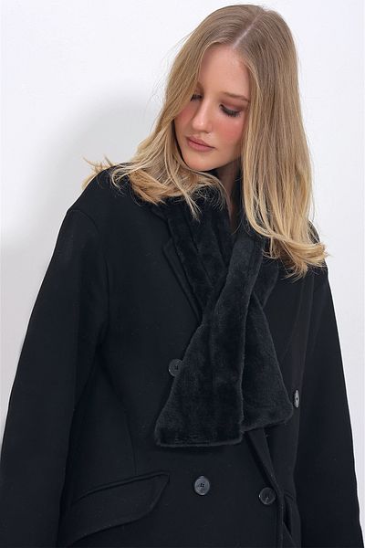 Trend Alaçatı Stili Schwarzer Plüschschal für Damen ALC-X11424
