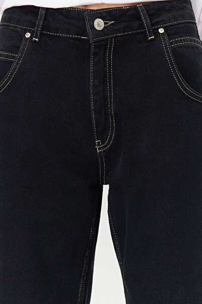 Trendyol Collection Černá džínovina s vysokým pasem Bermuda Twoss24Sr00023