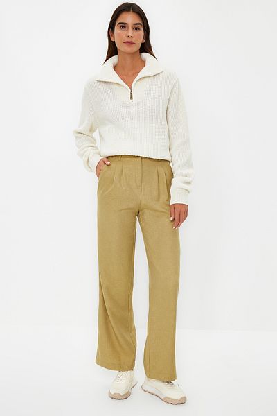 Trendyol Collection Light Khaki Wide Leg Pleated Woven Trousers TWOAW22PL0475