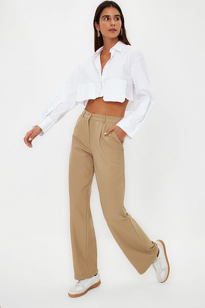 Trendyol Collection Mink Straight Cut Woven Trousers with Elastic Waist TWOSS24PL00025