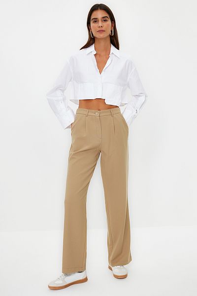 Trendyol Collection Mink Straight Cut Woven Trousers with Elastic Waist TWOSS24PL00025