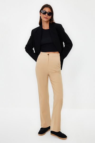 Trendyol Collection Beige Straight Cut/Straight Woven Trousers TWOAW22PL0419