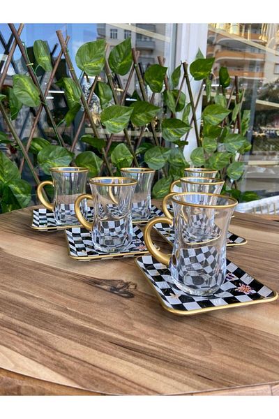 GÜRCÜGLASS طقم شاي بمقبض مربع الشكل