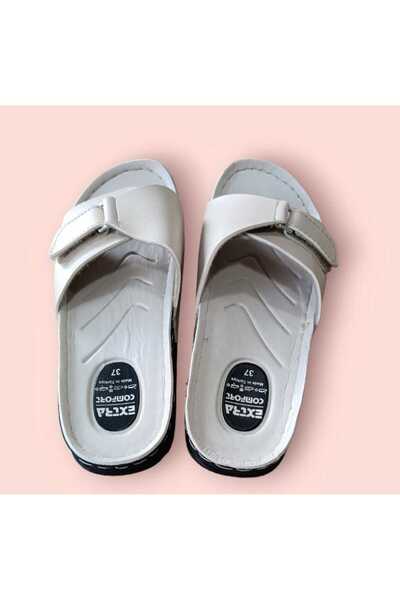 Ayakkabix Kadın Bej Cırtlı Comfort Terlik