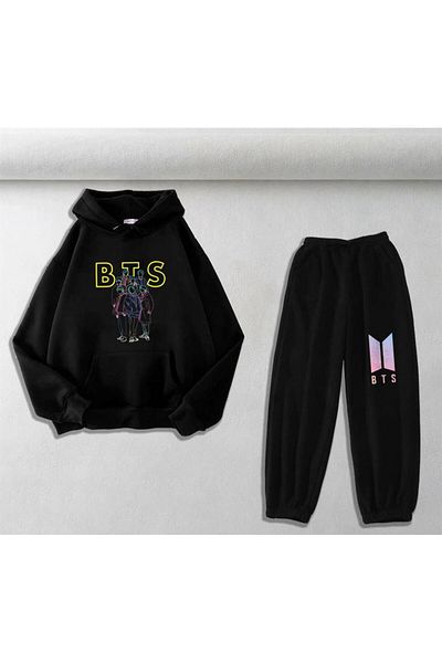 Touz Moda Σετ φούτερ και φούτερ με στάμπα BTS Unisex Oversize - Μαύρο