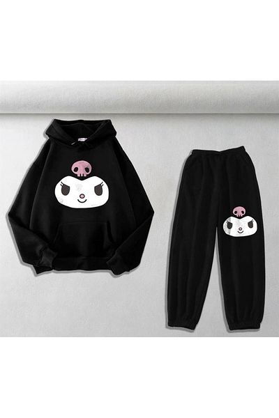 Touz Moda Σετ φούτερ και φούτερ με στάμπα Kuromi Face Unisex Μαύρο Oversize