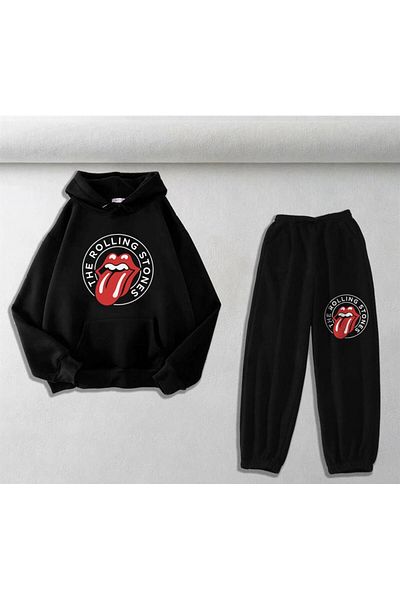 Touz Moda Σετ φούτερ και φούτερ με στάμπα Rolling Stones Unisex Oversize με κουκούλα