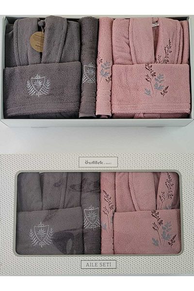 Özdilek Elegance Bathrobe Set Soft Leaf Double Family Set