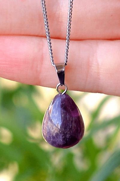 Tesbih Atölyesi Certified Drop Model Real Amethyst Stone Necklace