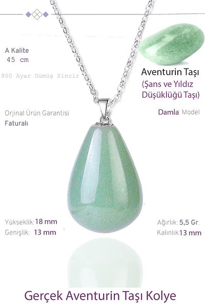 Tesbih Atölyesi Certified Drop Model Real Aventurine Stone Necklace
