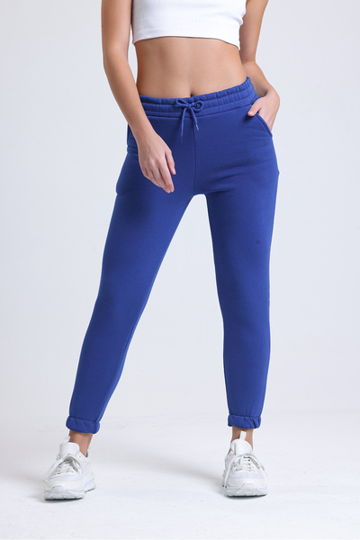 Babelook Γυναικεία Saks Blue Winter Fleece με 3 κλωστές Jogger Sweatpants