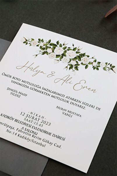 Pixel Davetiye Gri - 50 Adet Düğün Davetiyesi Altın Yaldızlı - Düğün - Nişan - Kına - Nikah - Sünnet Davetiye-5114