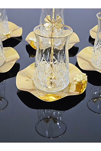 atabey home 6 KİŞİLİK 18 PARÇA ÇAY KAŞIKLI ODİN ÇAY SETİ METAL TABAKLI KELEBEK KAŞIK