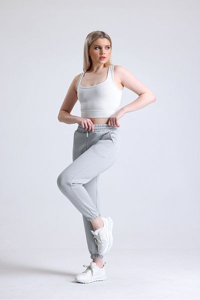 Babelook Γυναικείο Ασημί Γκρι Χειμερινό Χοντρό Fleece Basic Jogger Sweatpants με ελαστικά πόδια