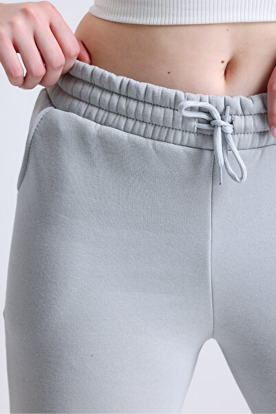Babelook Γυναικείο Ασημί Γκρι Χειμερινό Χοντρό Fleece Basic Jogger Sweatpants με ελαστικά πόδια