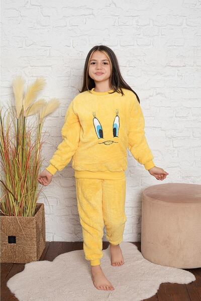 Farya Home Civciv Desenli Anne Kız Çocuk Kombin Peluş Pijama Takımı (ANNE KIZ AYRI SATILIR)