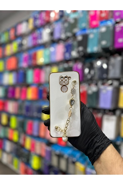 GLRTech Redmi Not 9 Zincirli Çiçekli Kalpli El Geçmeli Silikon Kapak