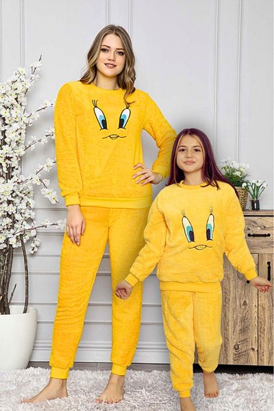 Farya Home Set de pijamale de pluș cu model de pui pentru mama și fiica
