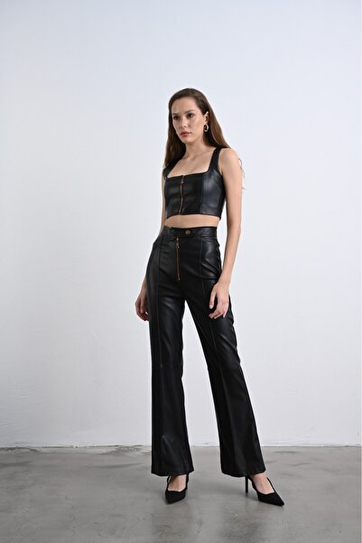 Lefon Women's Leather Thick Strap Bustier Black