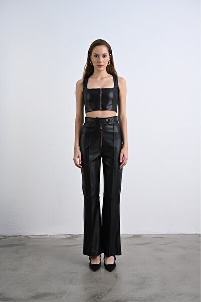 Lefon Women's Leather Thick Strap Bustier Black