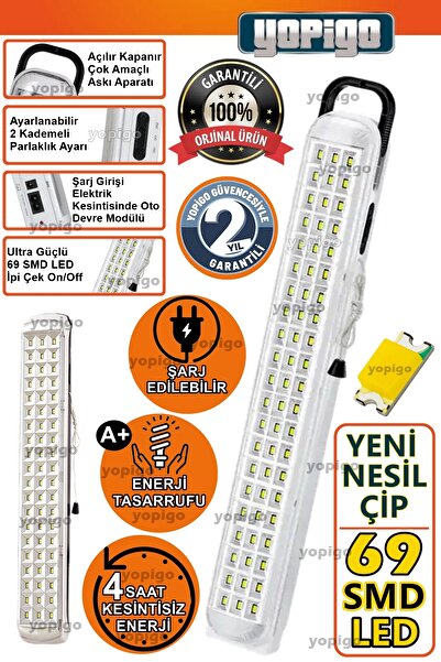 yopigo Gu G-331 Şarj Edilebilir 69 Ledli Işıldak Lamba Masa Lambası Kamp Çadı...